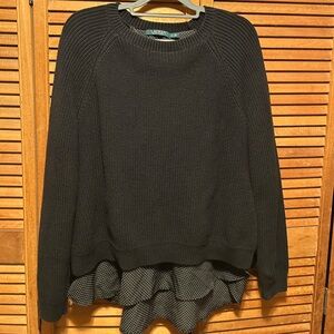 Lauren Ralph Lauren Navy Blue Layered Look Crewneck Ribbed Knit Sweater
